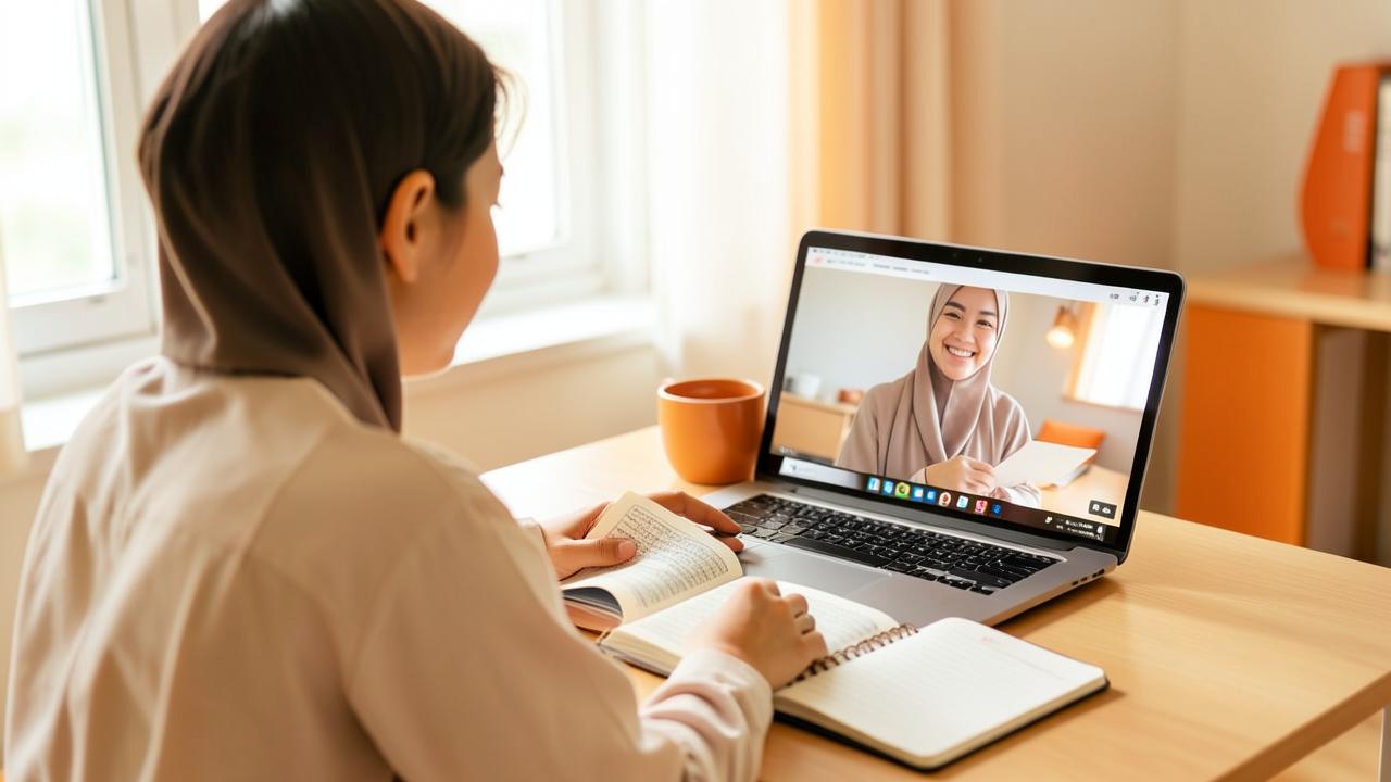 Student attending an online Quran lesson with a Qiraatly tutor